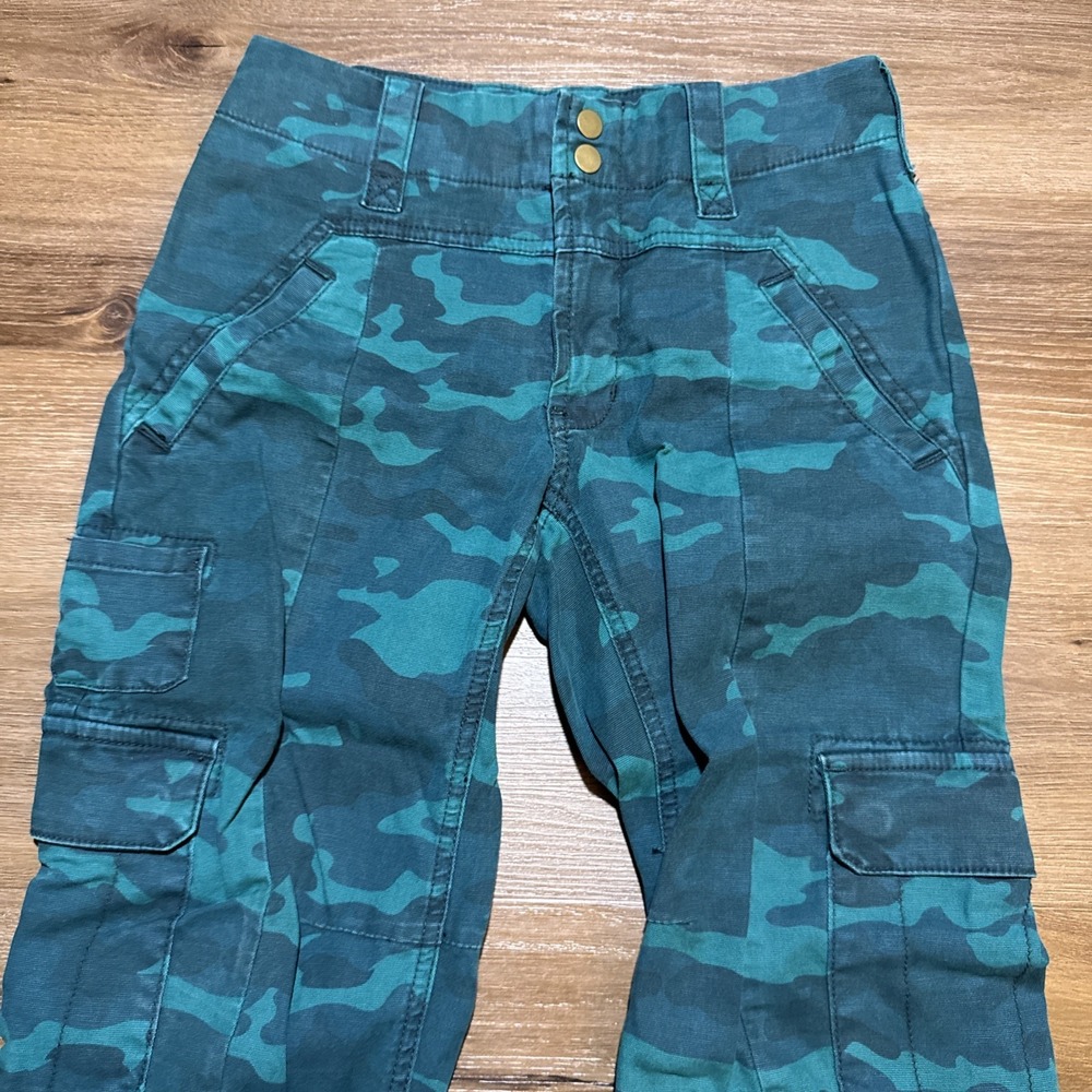 Anthropologie 25 PETITE Austin Cargo Utility Crop Pant Mid-Rise Turquoise‎ Green - Picture 2 of 16